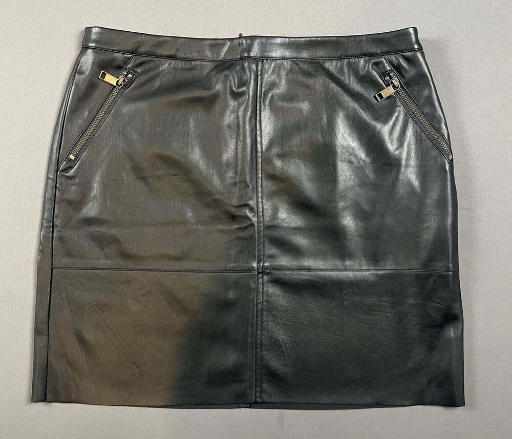 Banana Republic Faux Leather Mini Skirt Size 14 Black Zipper Pockets